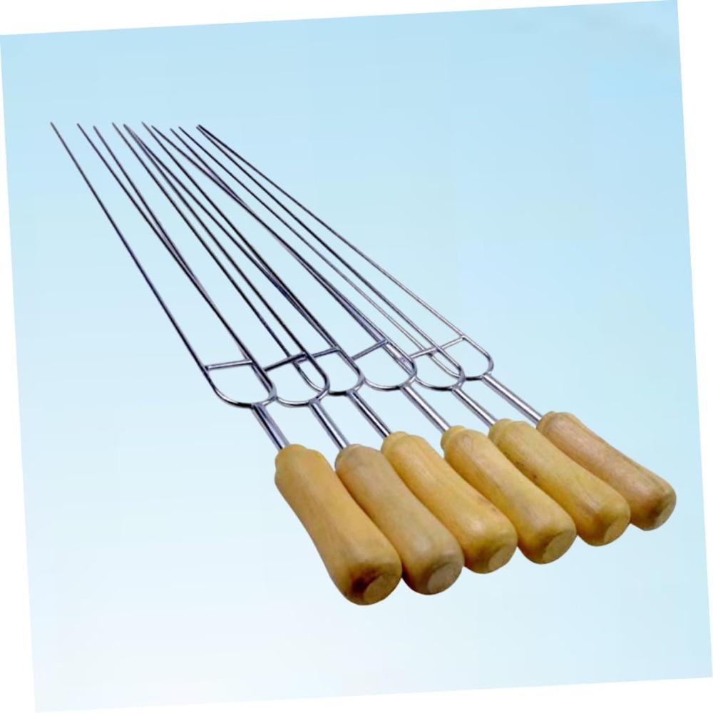 6 U-förmige Grillgabeln mit Holzgriff, geeignet für Kochen im Freien, Picknicks und Grillabende