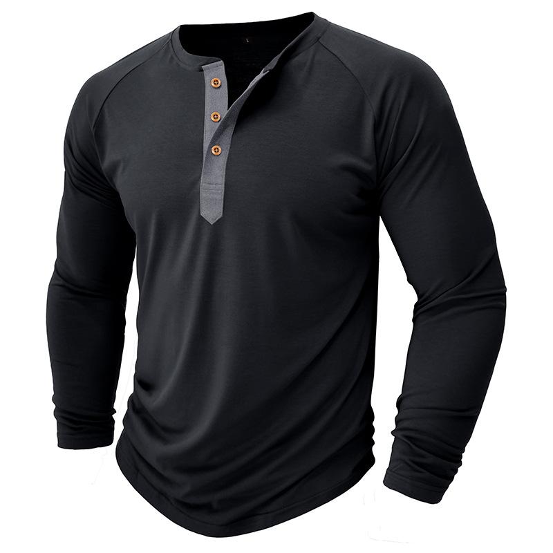 Men's Slim Crew Neck Long Sleeve Henley Shirts Casual Solid Basic Tops 3-Button Sports T-Shirts Athletic Workout Moisture Wicking Tee Shirt for Male