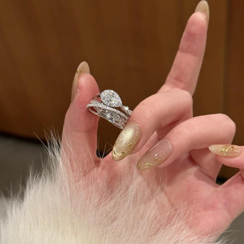 French Light Luxury High-End Multi-Layer Water Drop Diamond Ring Cross-Wound Niche Design Exquisite Luxury Index Finger Ring