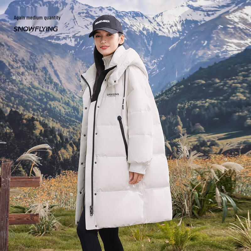 SNOWFLYING Women's Mid-Length Hooded 90% Duck Down Jacket