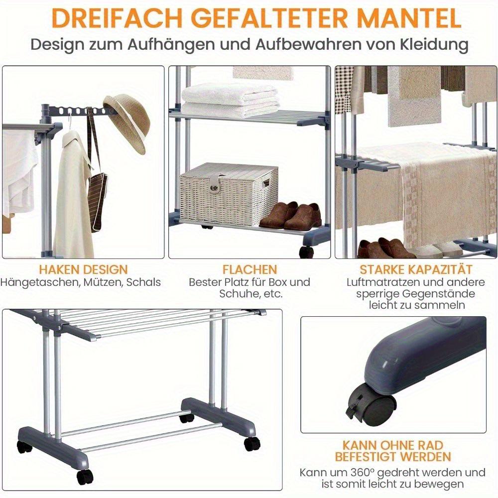 Movable 4-Layer Floor-Standing Folding Drying Rack with Wheels for Indoor and Balcony Use