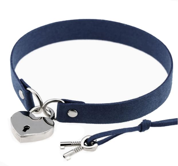 Lock Collar and Leash for Human Cosplay with SM SM Choker [DOKiDOKi] Heart-Shaped [Navy Blue] Lock, Master/Slave/Cat Costume, Goods, Restraints,