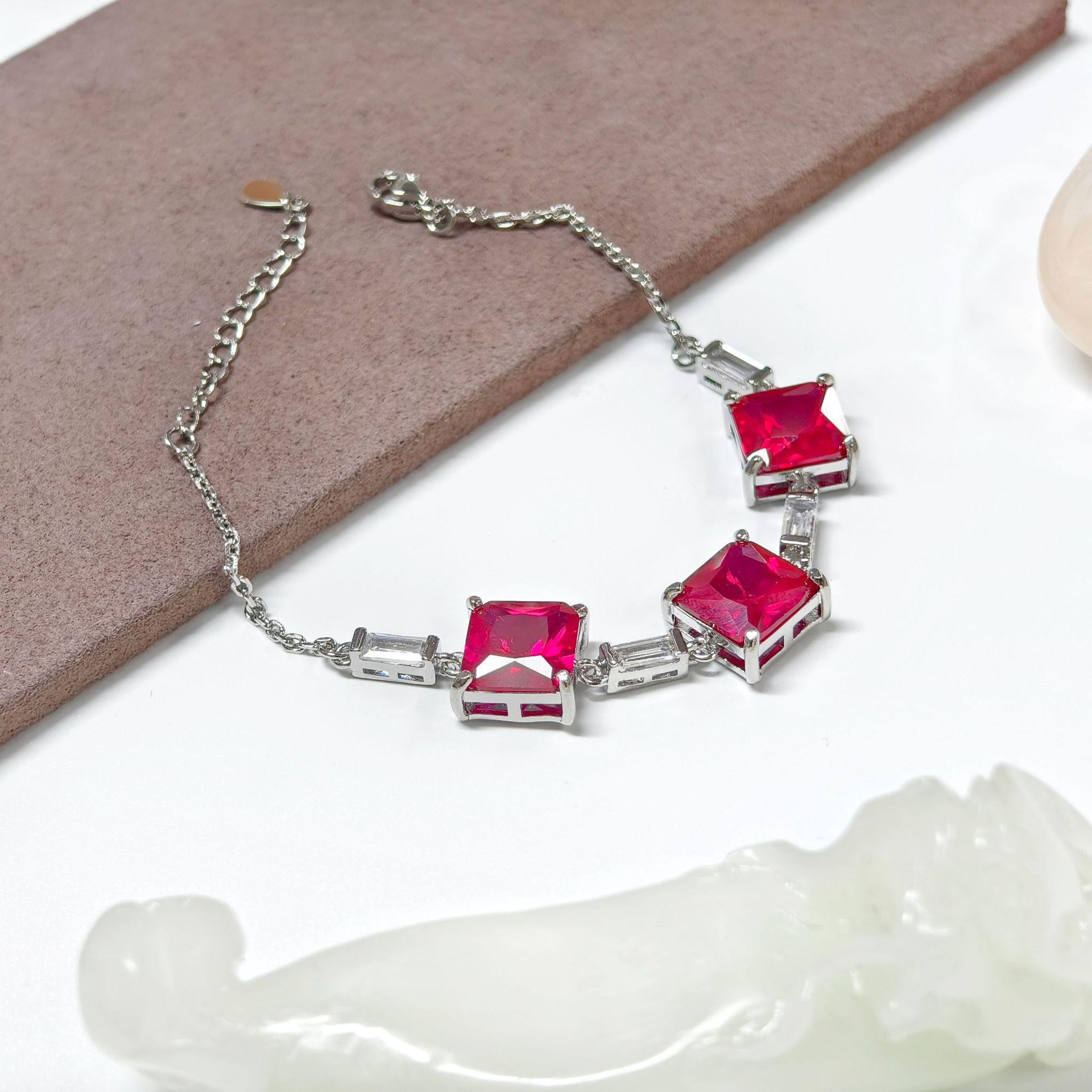 Gesen Jewelry Korean Style Square Ruby-Inspired Simple Women s Bracelet – Elegant Small Luxury Design