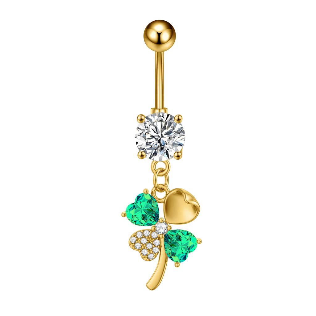 14G Curved Belly Clicker Stainless Steel Butterfly Heart Dangled Crystal CZs Belly Button Rings for Women Navel Clicker Ring