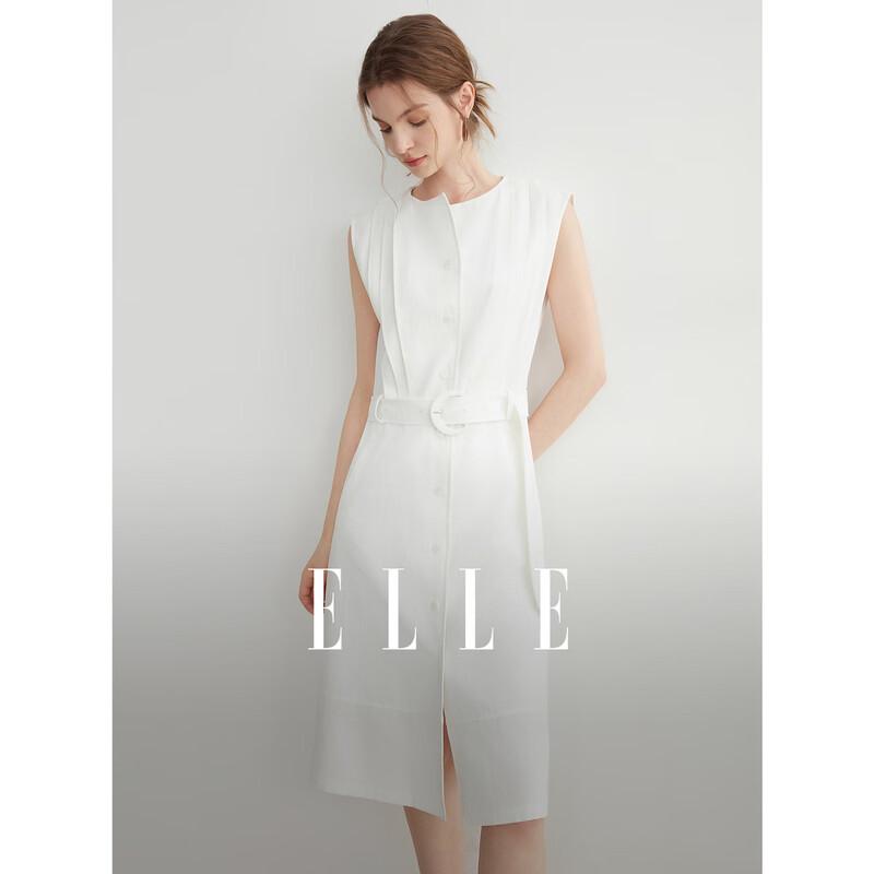

Женское белое платье-миди без рукавов с поясом от ELLE L