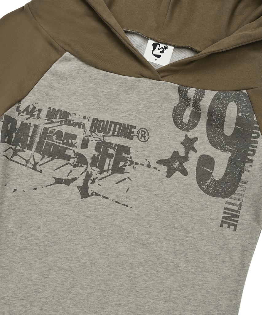 LMR Off-Shoulder Lettering Graphic Hoodie Long Sleeve T-Shirt Grey