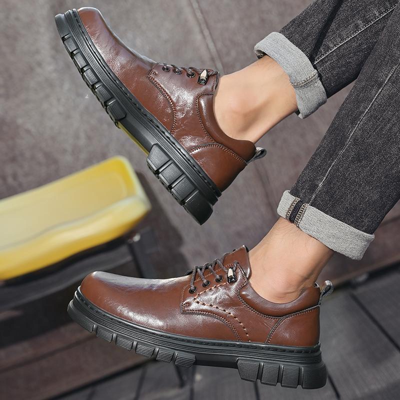 Casual men's leather shoes Elegant gentleman style Daily office  Outdoor leisure business party High quality Classic Black shoes