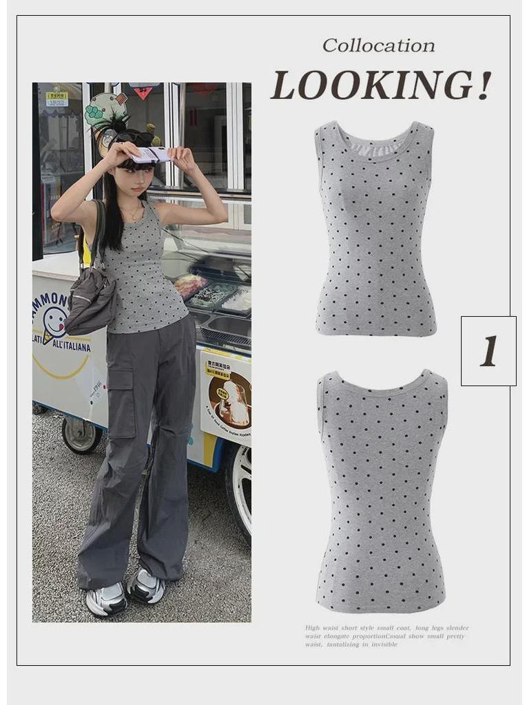 Jin Yin 3-Color Slimming Polka Dot Tank Top - Fashionable, Stretchy, Spicy Girl Style for Summer 2024