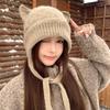 Warm Knitted Cat Ear Knit Hat Windproof Head Cover Korean Style Soft Beanie  Winter Commuting