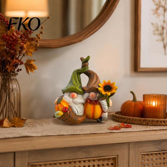 Erntedankfest Tischdekoration Herbst-Gnom-Ornament, Harz Herbsterntefiguren mit Kürbis und Dekorationshandwerk für Sonnenblumen-Dekor Halloween,