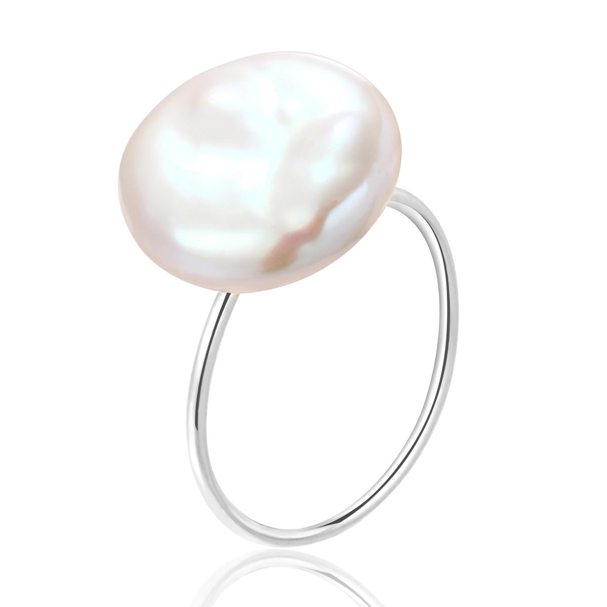 HENGSHENG Summer Fashion 12-13mm Large Button Shape Natural Freshwater White Pearl Ring Jewelry Gift for Women Girls S925 Rings 9 белый