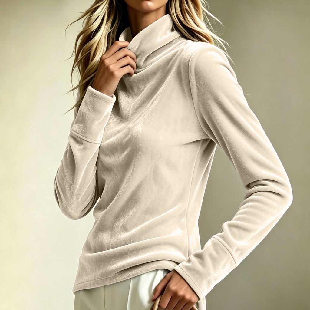 Modischer Damen-Pullover aus Samt mit hohem Kragen, lockerem Schnitt und langen Ärmeln für den Winter