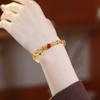Golden Amber Flowing Light Natural Yellow Crystal Bead Bracelet with Red Agate Gourd Pendant, Exquisite and Luxurious for Women
