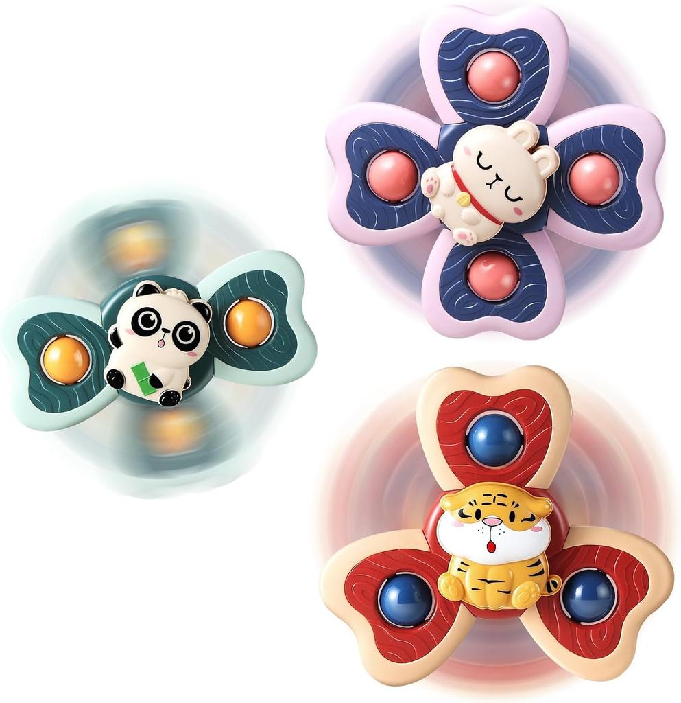 3-piece suction cup spinning toy set, suitable for 1-year-old boys and girls, baby bath toy (1 set, in OPP bag)
