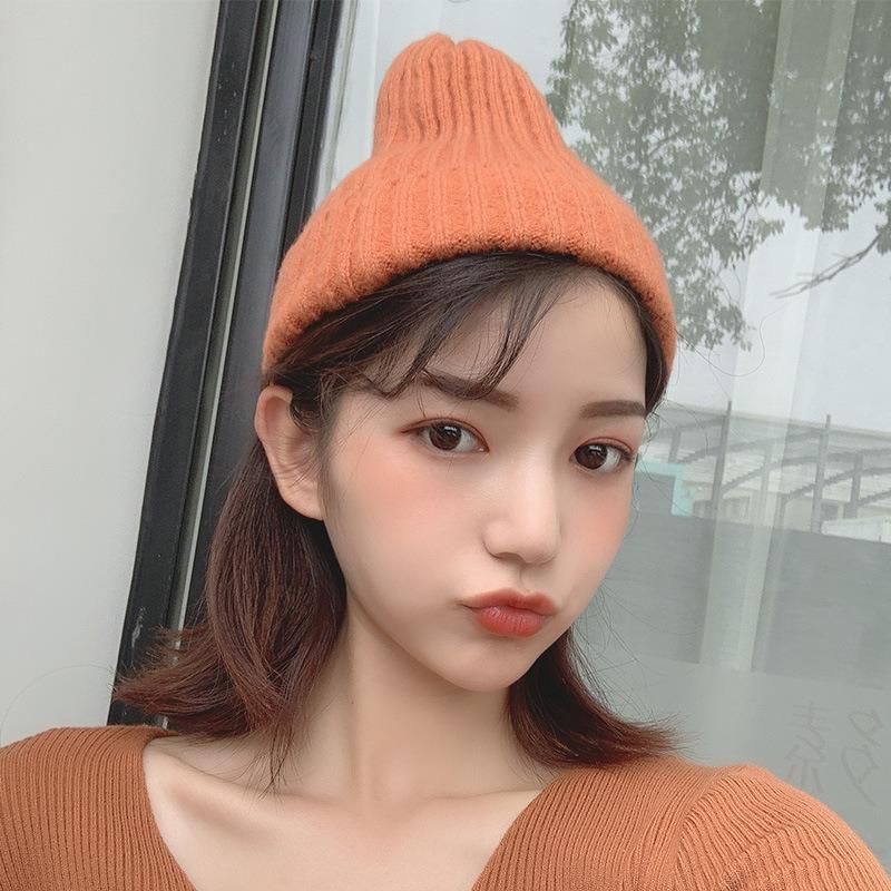 Solid Color Extended Wool Hat Women's Winter Versatile Cold-proof Loose Warm Casual Knitted Hat Men