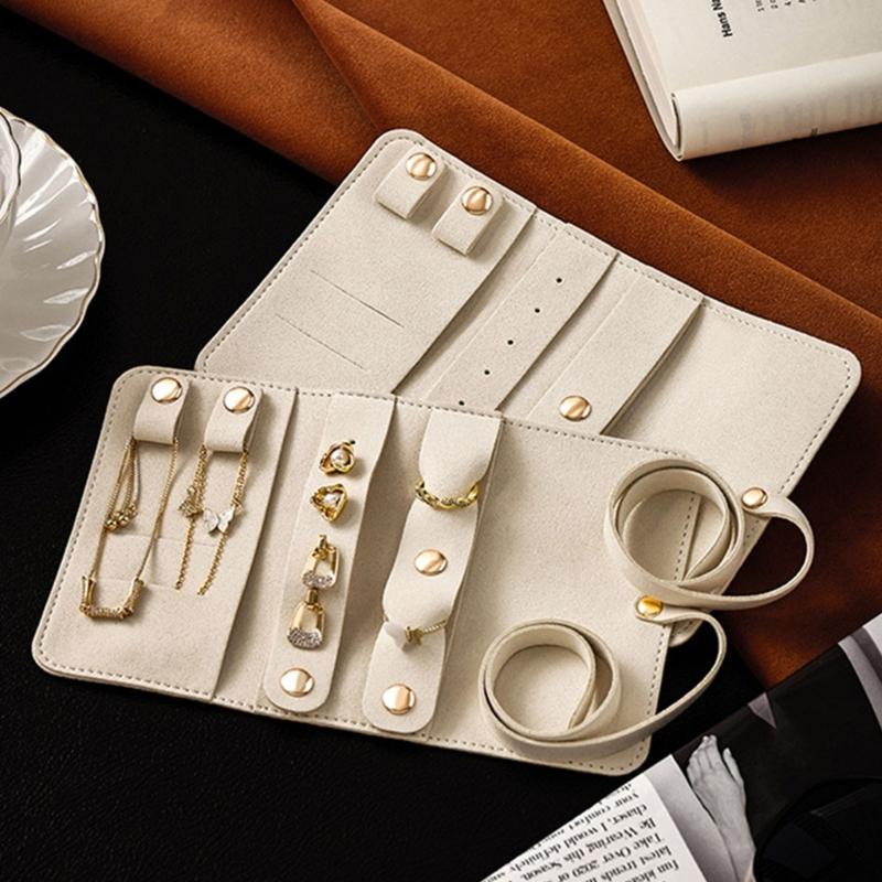 Portable Jewelry Roll Case  Leather Multi Layer   For Necklace Earring Rings Travel Packaging Organizer Earrings Bag