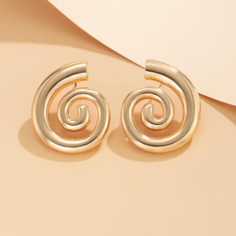 Classic Fashion Gold Plated Overlay Greek Spira Stud Earrings for Women Metal Simple Geometric Circular Earrings Jewelry Gift