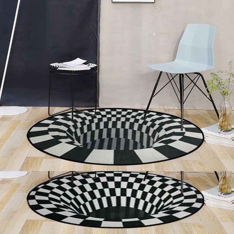 Luxurious Oval Black White Grid 3d Illusion Vortex Bottomless Hole Non-slip Carpet