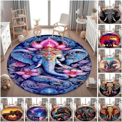 1Pc Elephant Circular Print Rug - Home Decoration Carpet For Living Room Bedroom Flooring Computer Chair Area Rug