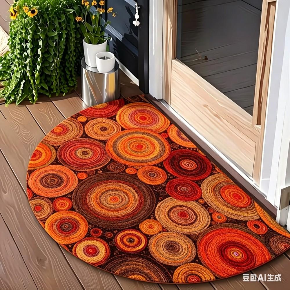 Tapis d'entrée décoratif style art arc-en-ciel vibrant cercles concentriques demi-cercle Tapis de sol antidérapant pour cuisine 50x80cm-Felt
