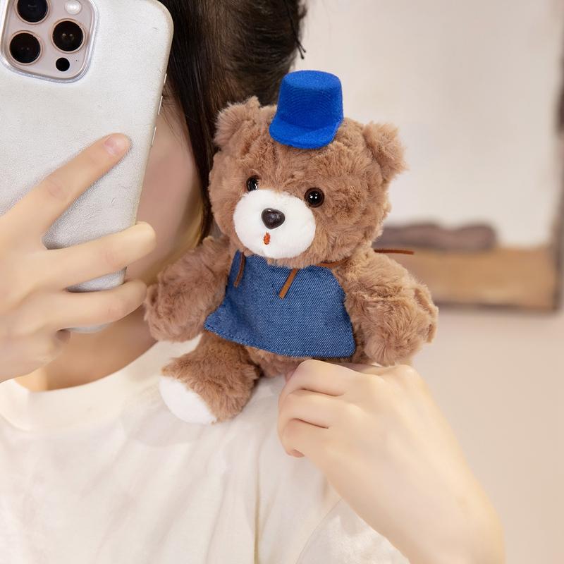 Stuffed Bear Plush Toy 3 Styles Brown Bear Cowboy Hat Red Bow Blue Hat Soft Plush Desk Ornament Home Office Room Decor Gift