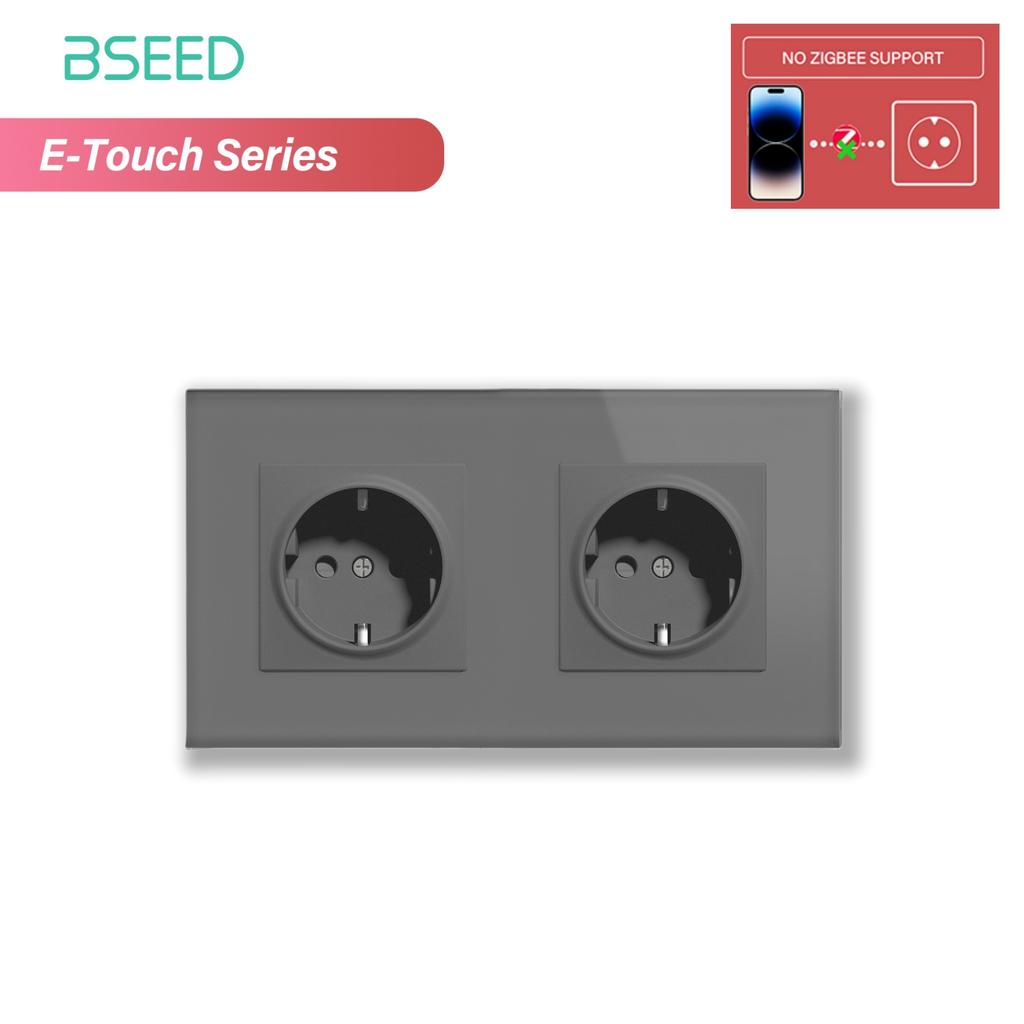 BSEED 1/2/3/4Gang Zigbee Touch Switch Glass with EU Sockets Smart Wall Light Switch Touch Screen Backlight E Series