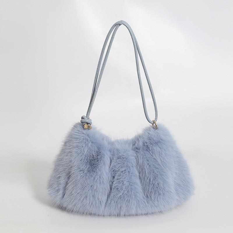 Fluffy Faux Fur Shoulder Bag Women Soft Elegant Underarm Bag Thin Shoulder Strap Plush Handbag Winter Versatile Commuter Totebag