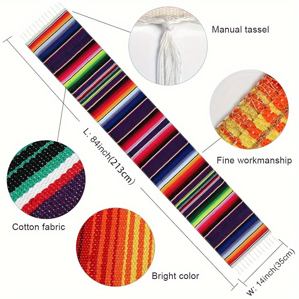 1 ks Mexický Serape Běhoun na stůl Živý ručně tkaný design 14 x 84 palců pro Fiesta dekorace Svatba Venkovní pikniky Stolování