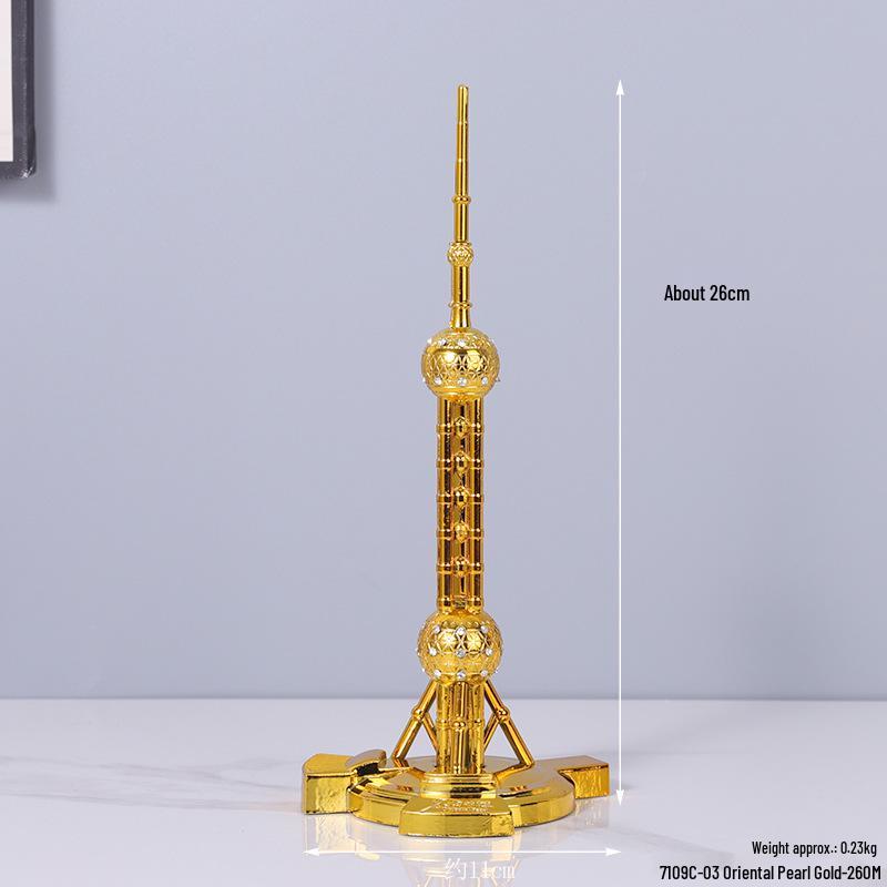 Envy Porcelain Oriental Pearl Tower Model: Shanghai Architectural Souvenir Figurine for Desktop Decoration.