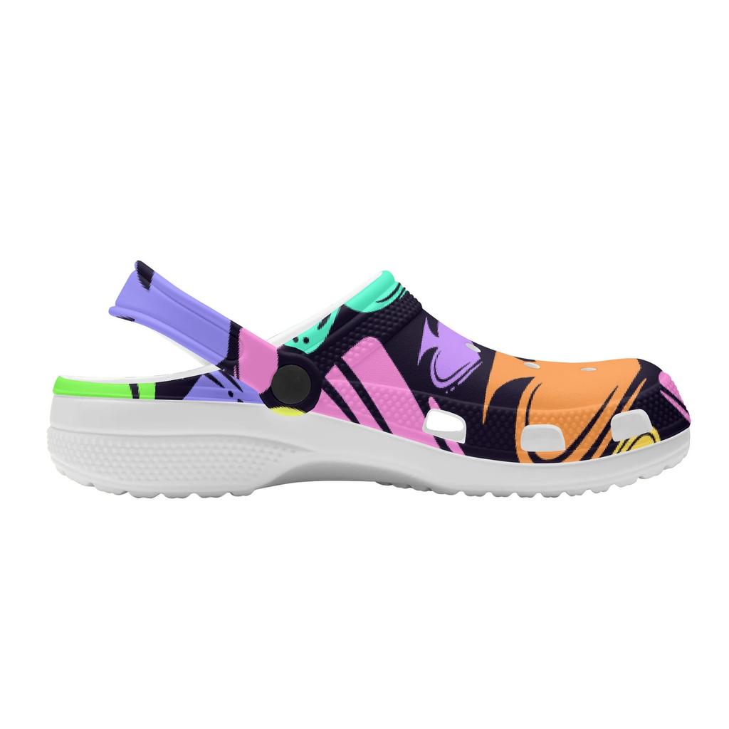 White EVA Clogs with Crescent Bat Print, Lightweight Slip On Garden Shoes, Breathable Beach Sandals, Indoor Outdoor Slippers for Men Women