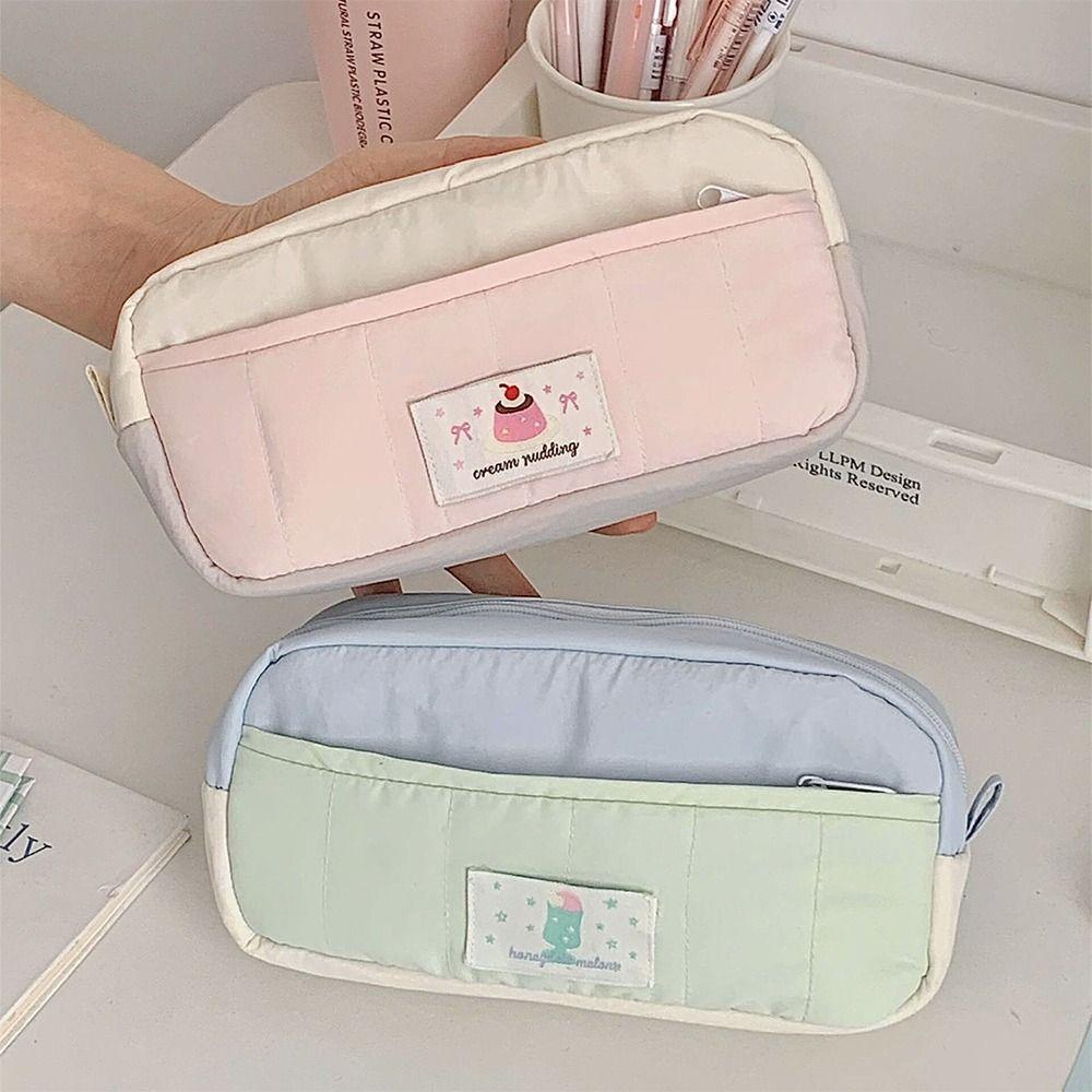 Colors-block Pencil Pouch Large Capacity Pen Bag Cute Pen Box  School Office