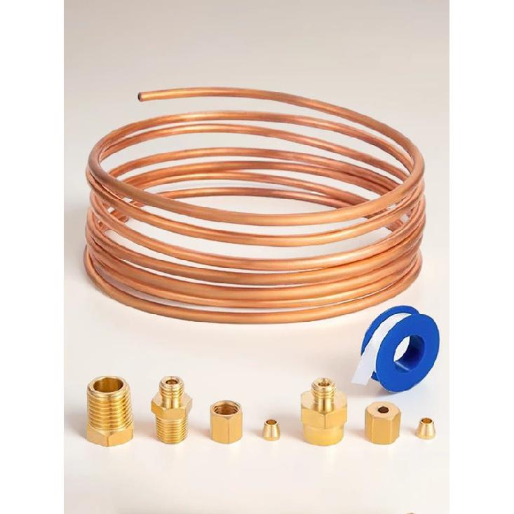 72 Inch Set of Copper Tube and Threaded Parts 1/8 Diameter Mechanical Oil Pressure Gauge Line Tubing Kit