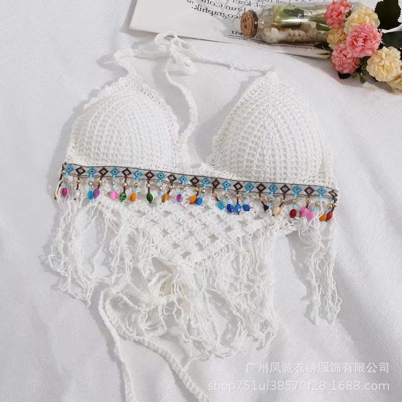 Be careful with the machine versatile vacation women's summer new suspender hollow crochet embroidery short vest women