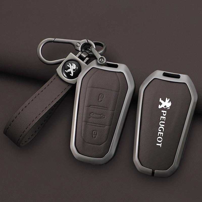 Alloy Leather Car Key Case Bag Cover Shell Holder For Peugeot 208 308 408 508 2008 K3008 4008 5008 Protector Keychain Accessories