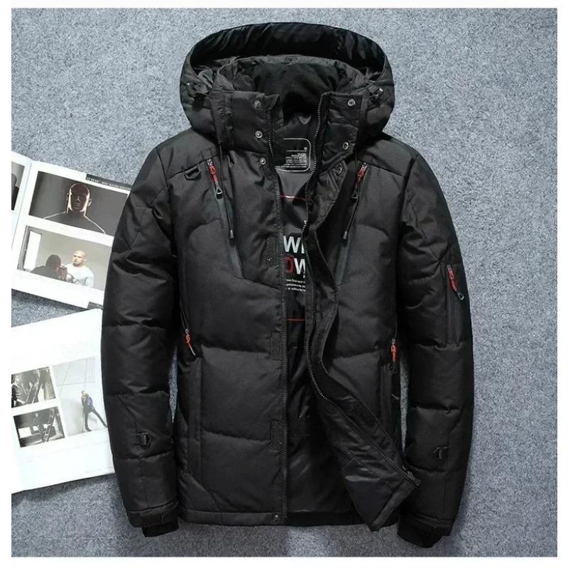 

-20 Degree Winter Men s White Duck Down Jacket Thicken Warm Snow Coat Male Hooded Windbreaker Down Parkas Outerwear Sportswear M чёрный