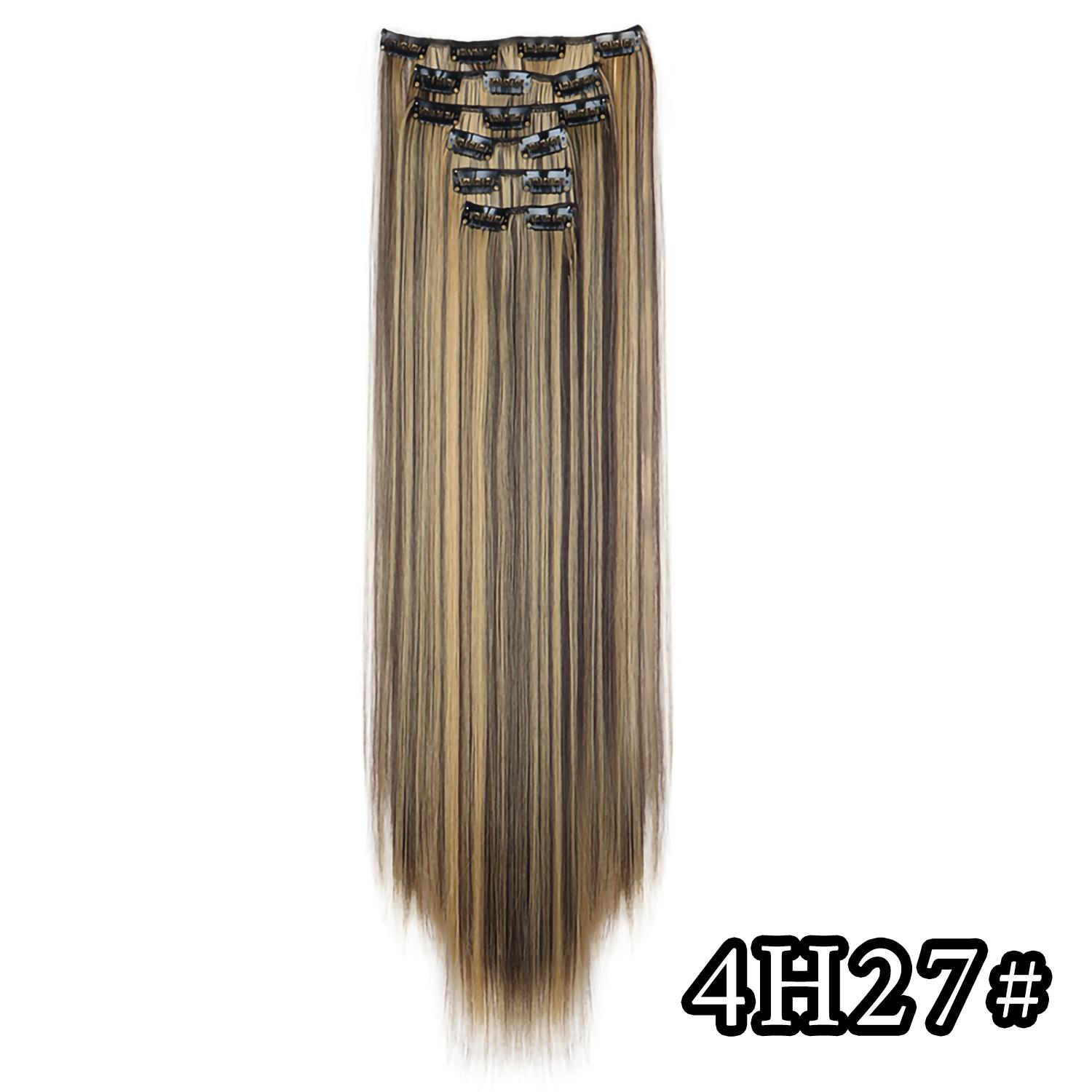 24-palcové predĺženie vlasov s 16 klipmi, dlhý rovný účes, syntetické blond čierne vlasy, tepelne odolné umelé vlasy, na každodenné použitie 24inches gray