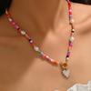 1pc Bohemian Color Bead Chain Fashion Necklace with White Heart-shaped Pendant Jewelry for Women Valentine's Day AccessoriesGood Product