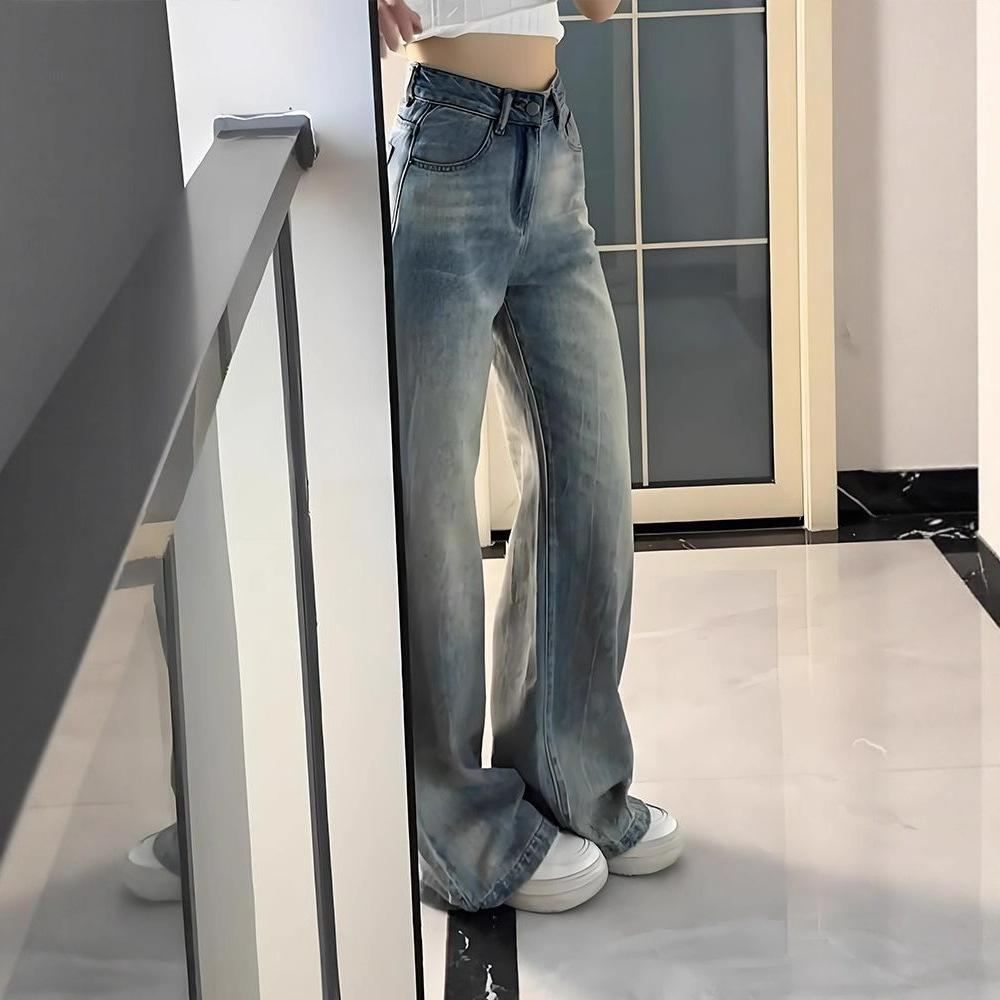 Comfortable High Waist Design Niche Wide Leg Jeans Women Autumn Washed Loose Skinny Hundred Straight Long Pants Jeans for Women Long Denim Pants