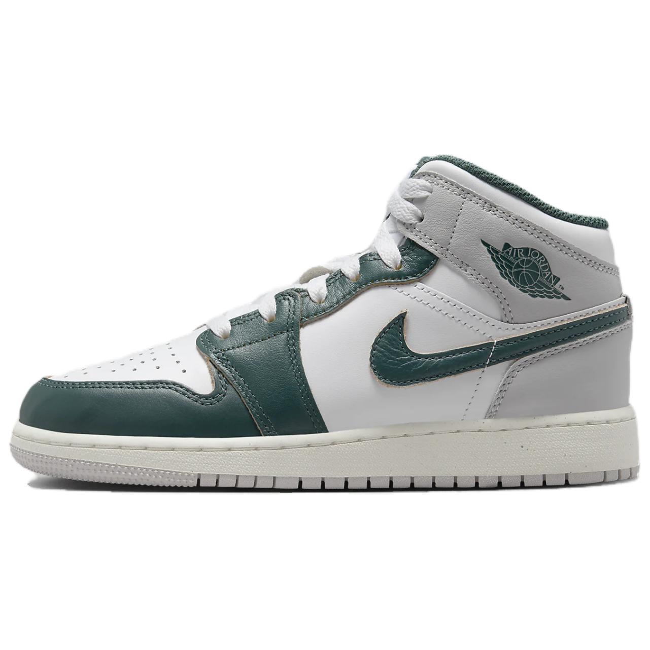 Jordan Older Kids Air Jordan 1 Mid SE White Sail Neutral Grey Oxidized Green FQ8088-103 38.5