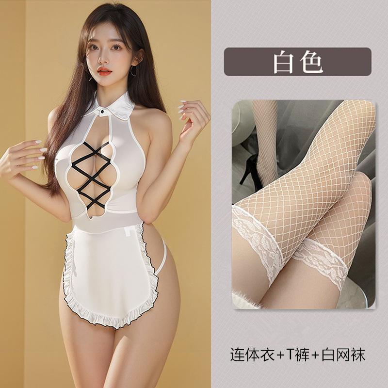Large size sexy lingerie sweet beautiful woman servant outfit back hollow pure desire free uniform bed temptation suit