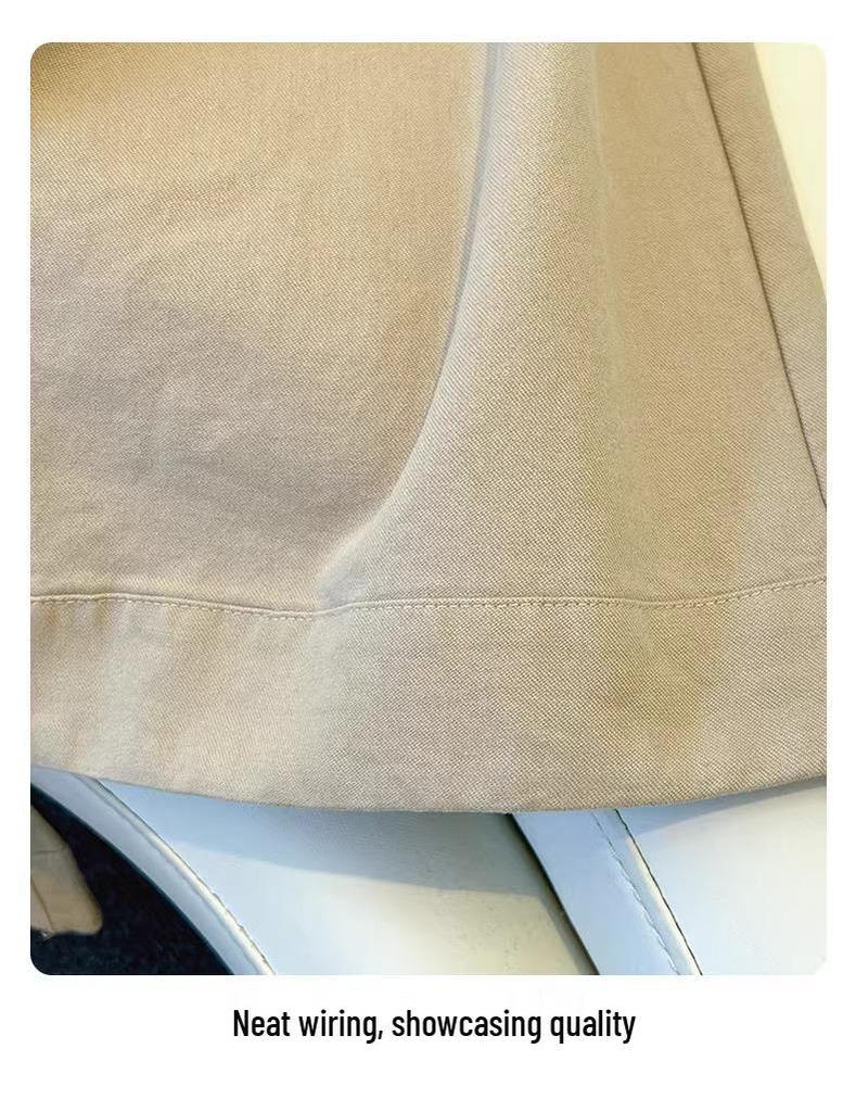 2025 Khaki High-Waisted Wide-Leg Pants for Women - Spring/Autumn Casual, Slimming, Versatile, Straight-Leg Design