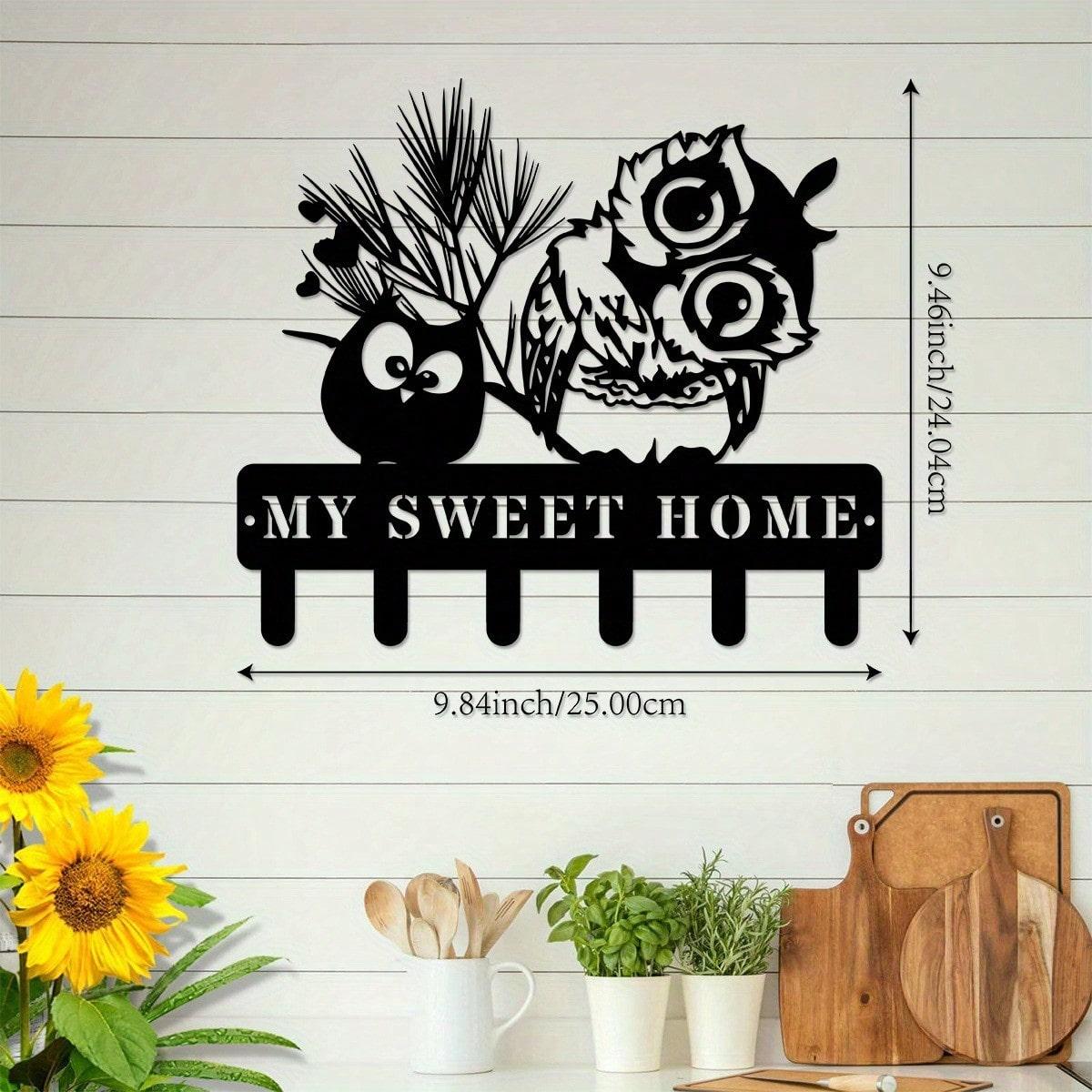 

Bohemian Metal Owl Key Hook 9.84 Inch Wall Mounted Key Holder for Keys Coat Hat Durable Art Decor Space Saving for Home Kitchen Office Bathroom 24x25