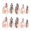 Leopard Print Almond Fake Nails with French White Flowers