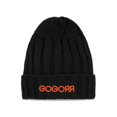 GOGORR Ribbed Embroidered Logo Long Beanie _ Black
