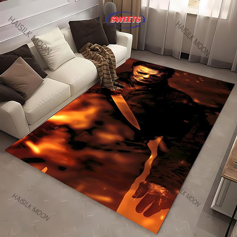 1PC Halloween Horror Carpet M-Michael M-Myers Theme Rugs for Living Rooms Bedroom Entrance Door Decor Non-slip All Seasons Mat