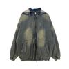 Retro Washed Hooded Denim Coat for Women Fall and Winter Blue