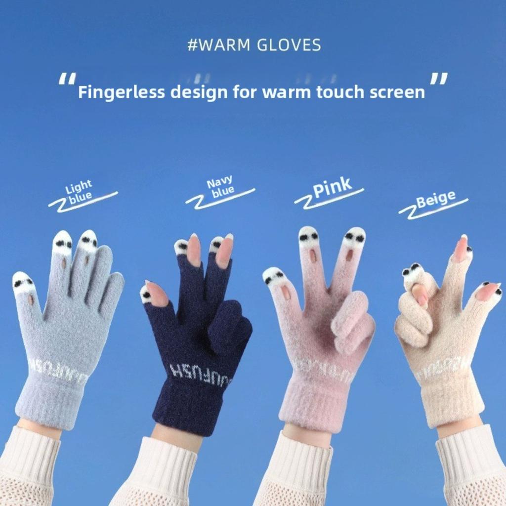Touchscreen Women's Gloves Cute Knitted Writing Play Phone Warm Autumn/Winter Cartoon Student Versatile