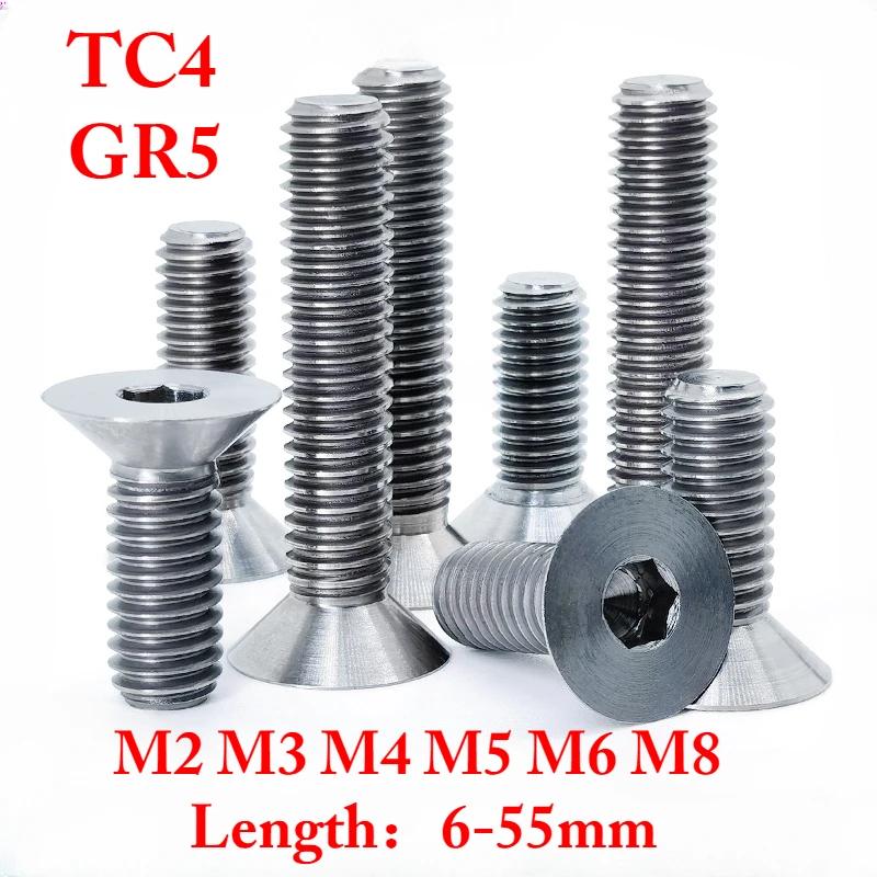 

1 pc M2 M3 M4 M5 M6 M8 X 5 6 8 10 12 14 15 20-55mm TC4 GR5 Titanium Alloy Flat Head Hexagon Bolt Screw Bicycle Motorcycle M4x10mm