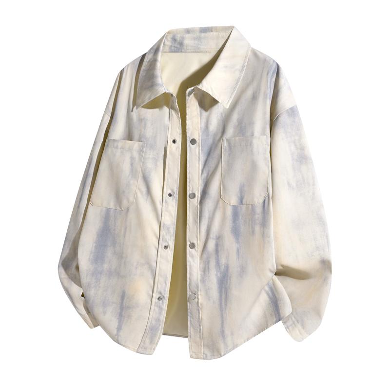 Tie-dye Shirt New Coat Autumn and Winter Trendy Corduroy Top Work Pocket Long-sleeved Shirt