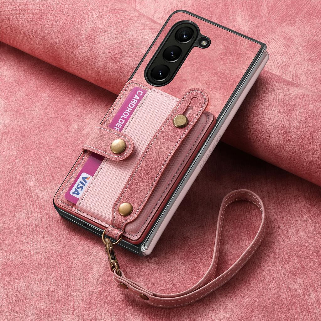 PU Leather Phone Case for Samsung Galaxy Z Fold 7 6 5 4 3 Zfold7 Zfold6 Card Storage Wallet Protective Cover with Lanyard XL003